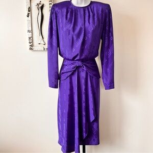 Vintage 80s Maximalist L Rothschild Satin Purple Midi Dress Size 6
